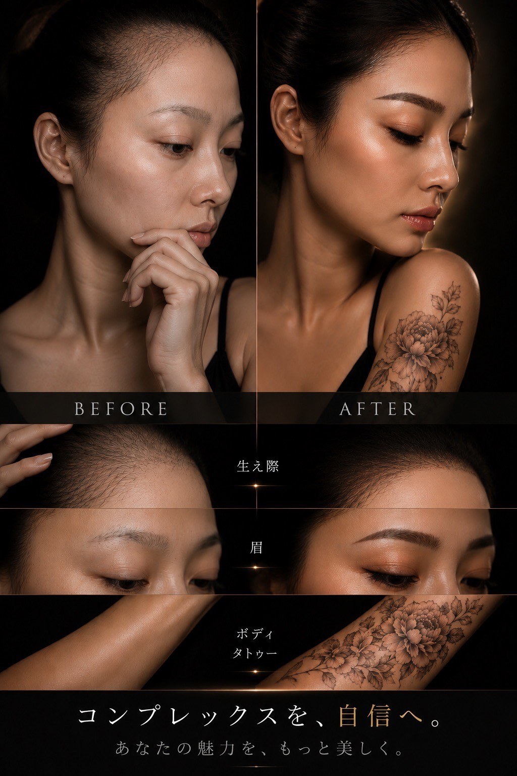 MIRA INK ビフォーアフター 生え際・眉・ボディタトゥー
